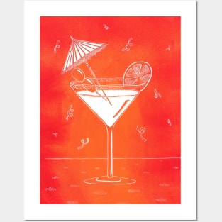 Cocktail Linocut in Orange Posters and Art